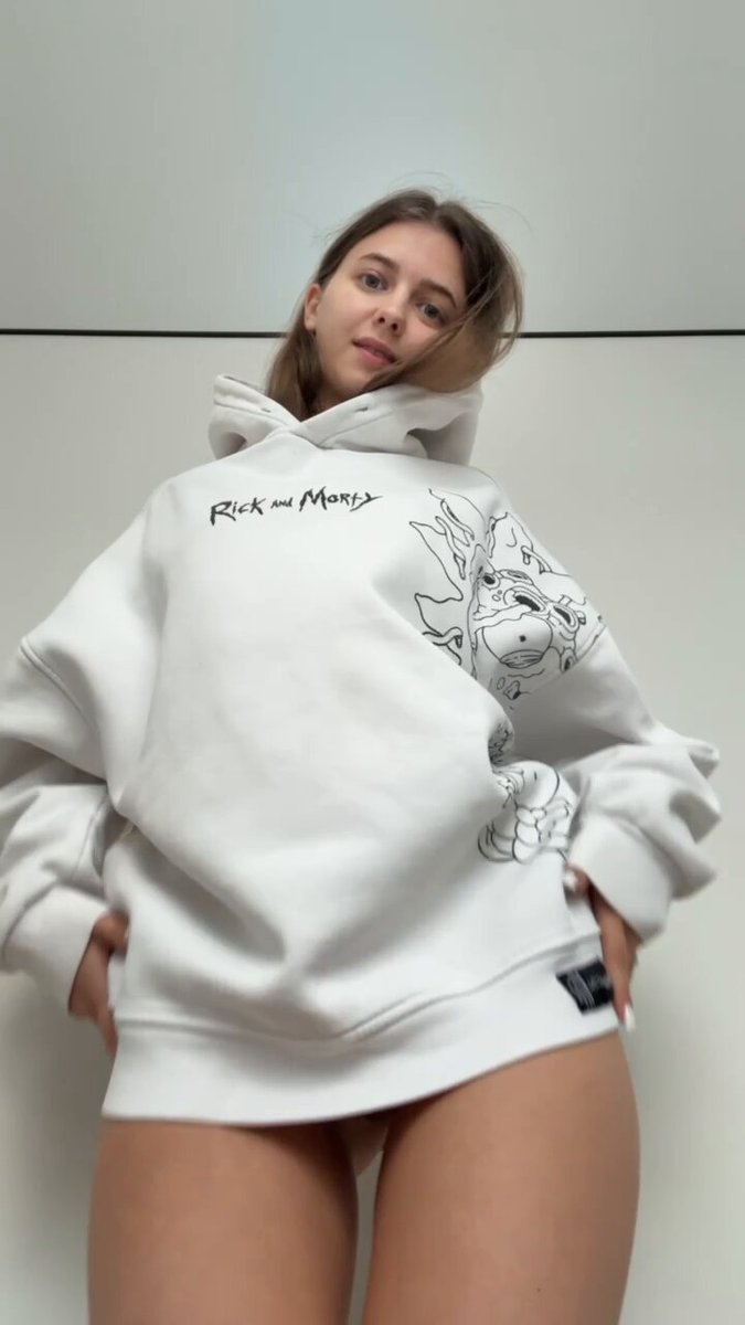 Brunette in an oversized white Rick and Morty hoodie (@sou_z_renkoIuc)