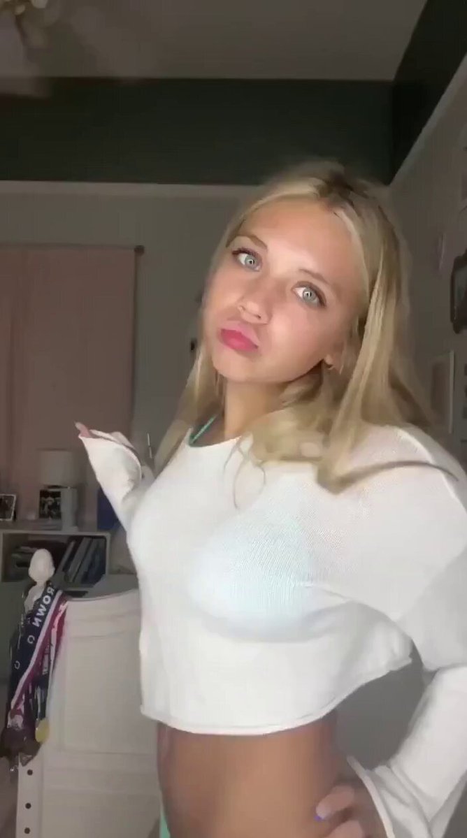 Blonde in a sheer white long-sleeve crop top (@cherrybabyum2)