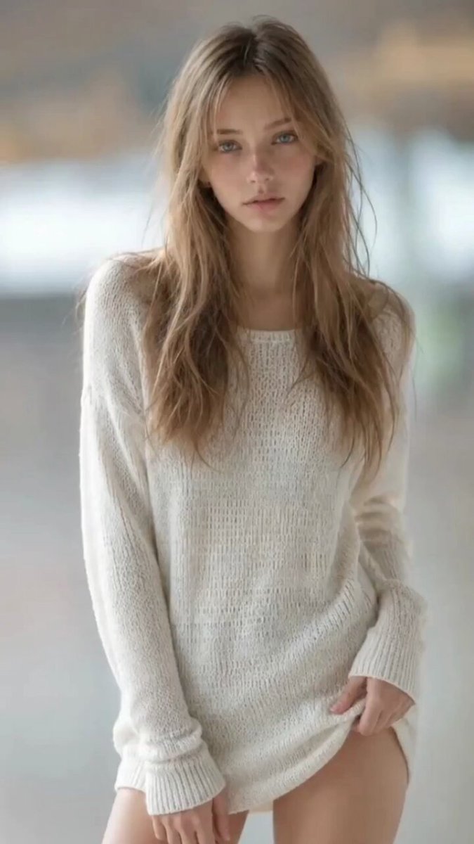 Blonde in an oversized cream knit sweater (@2_k_b_c)
