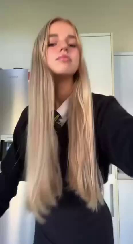 Blonde in a black dress and tie in a kitchen (@Ava_Dirty_XO)